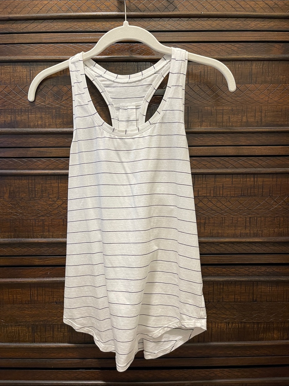 lululemon athletica White Tank Top with Thin Navy Stripes Racerback